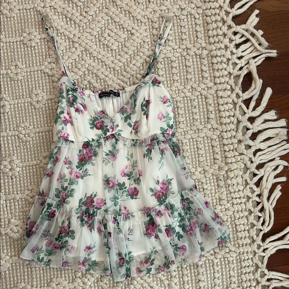 Abercrombie & Fitch Cream Floral Ruffled Camisole